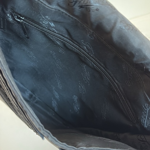 Fossil black leather messenger crossbody adjustable strap bag card pen slots - Picture 12 of 16